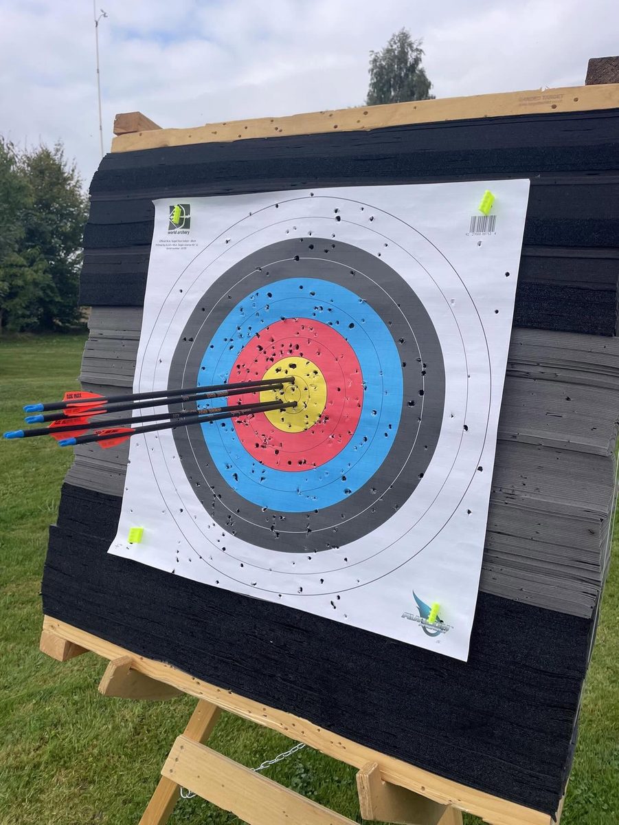 Tight arrow group on a target face in Germany